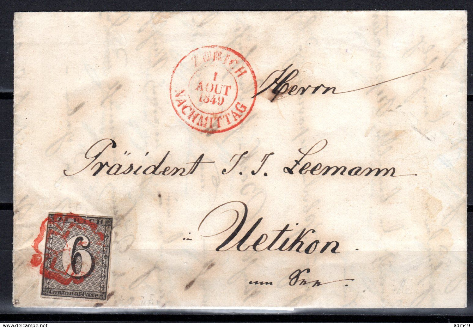 SCHWEIZ, 1846 Altschweiz Zürich 6, Auf Brief - 1843-1852 Timbres Cantonaux Et  Fédéraux