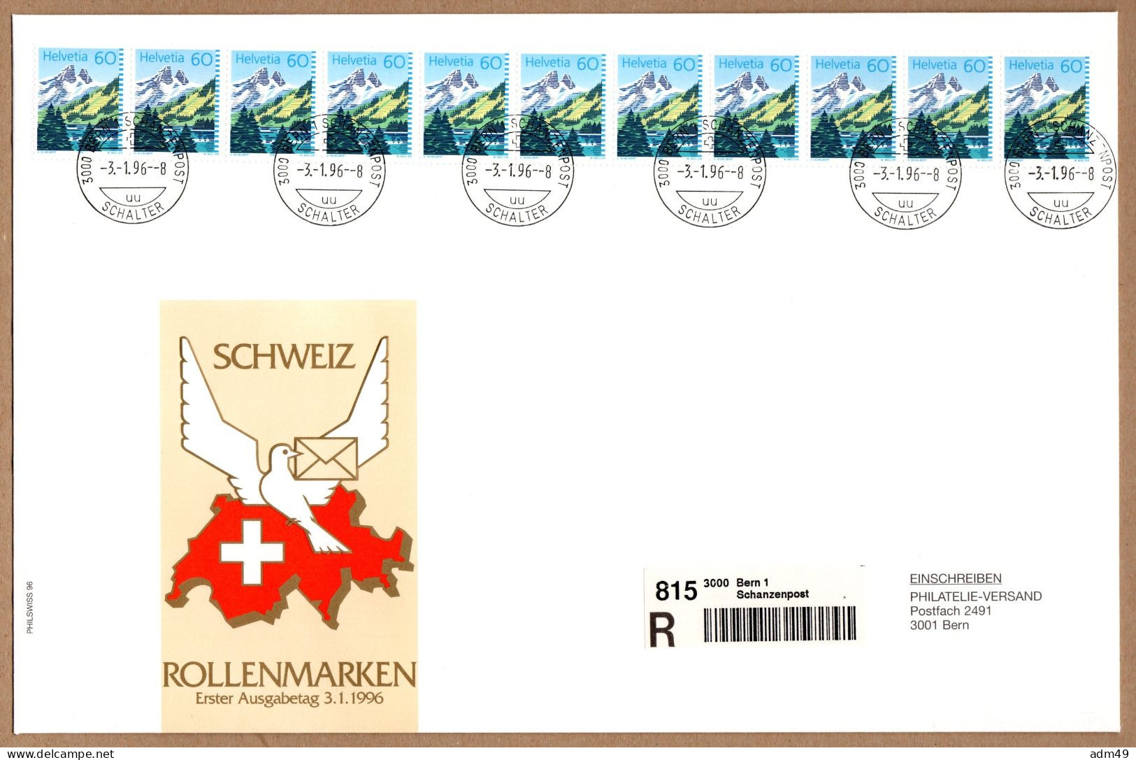 SCHWEIZ, 1996 Rollenmarken-FDC - Francobolli In Bobina