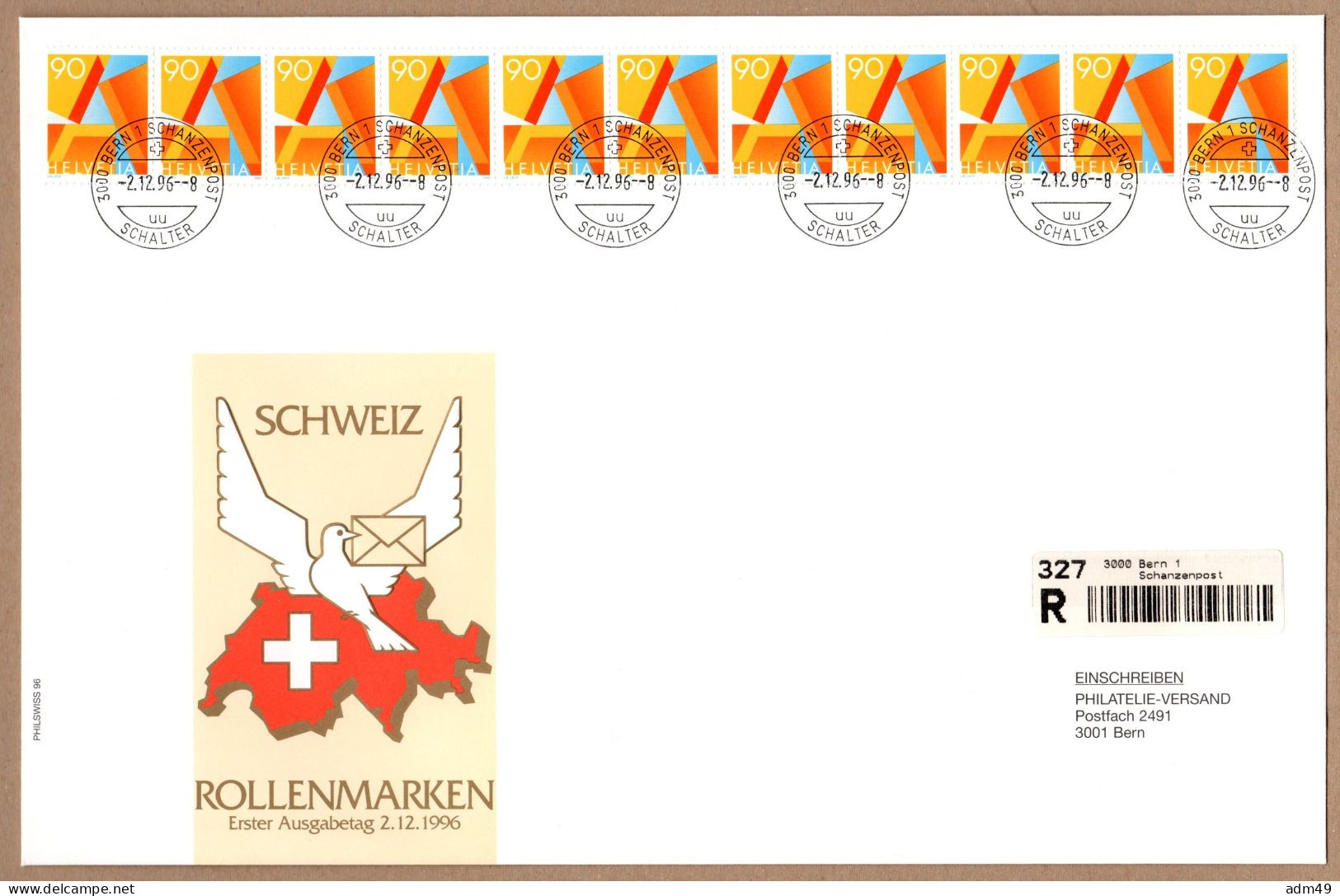 SCHWEIZ, 1996 Rollenmarken-FDC - Coil Stamps