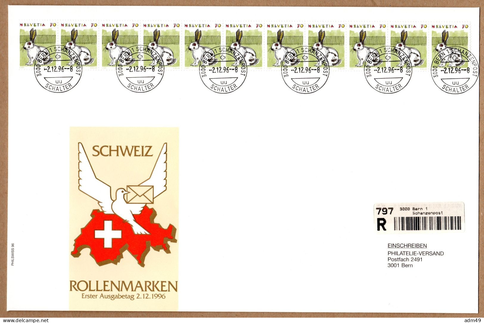 SCHWEIZ, 1996 Rollenmarken-FDC - Franqueo