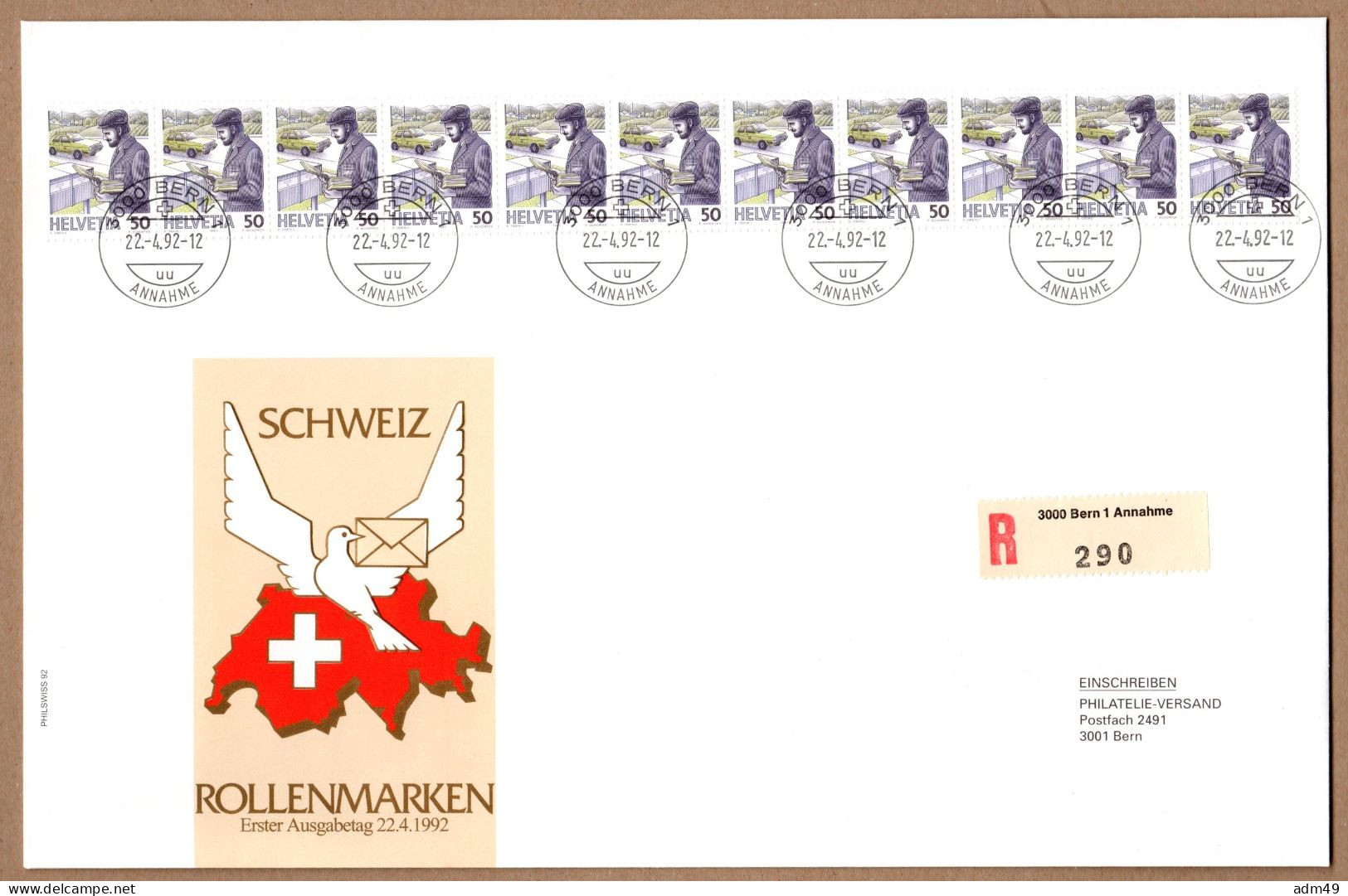 SCHWEIZ, 1992 Rollenmarken-FDC - Rouleaux