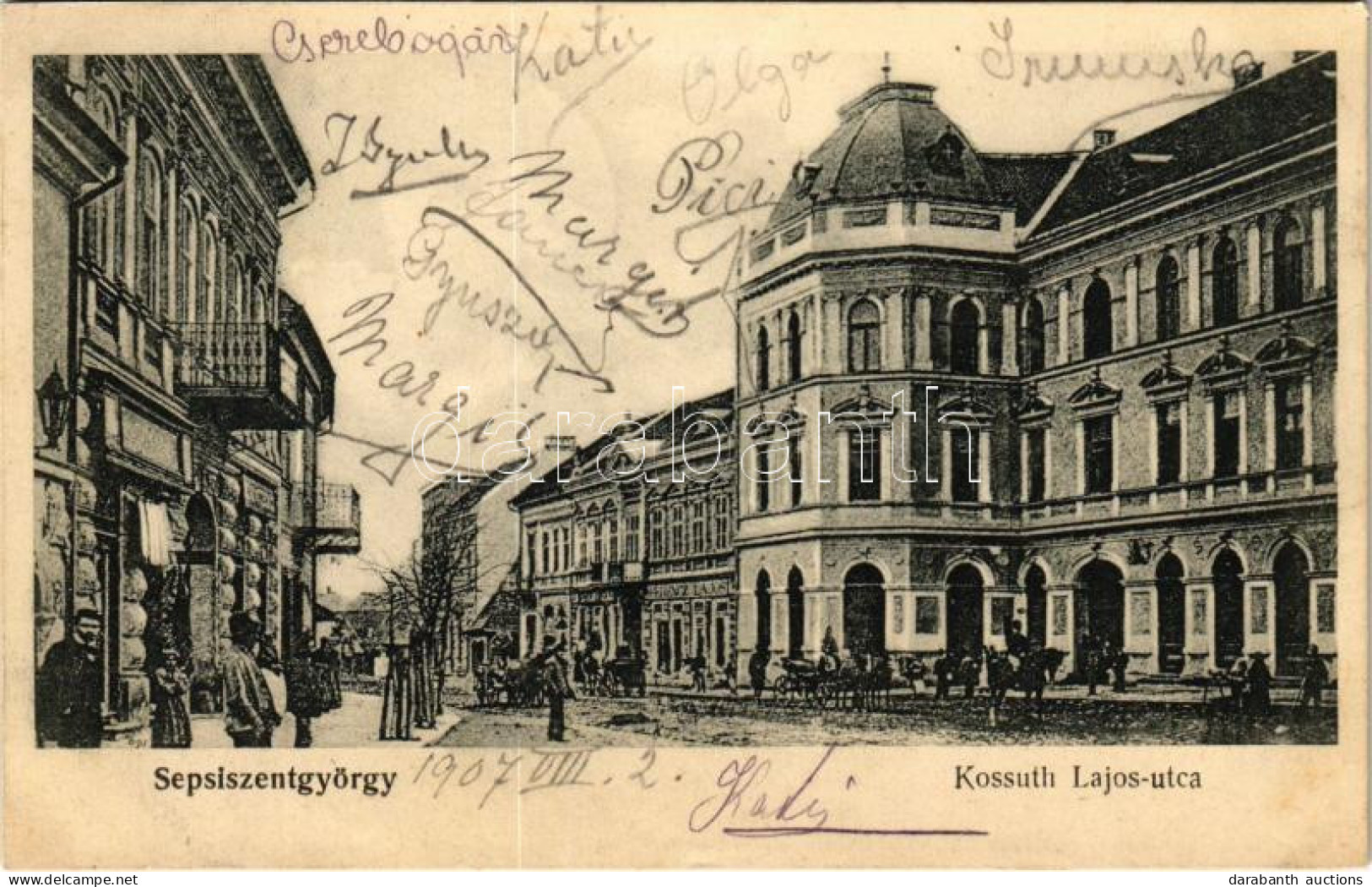 T2/T3 1907 Sepsiszentgyörgy, Sfantu Gheorghe; Kossuth Lajos Utca. Benkő Mór Kiadása / Street - Zonder Classificatie