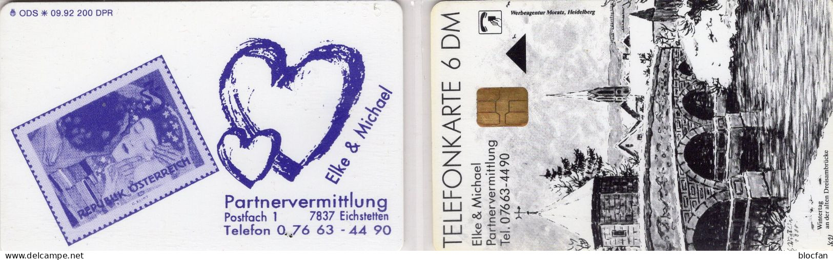 Partner-Vermittlung TK N*/1992 ** 50€ 200Expl.(O 248) Herz In Heidelberg Dreisambrücke VIP TC Stamp On Phonecard Germany - V-Series: VIP-und Visitenkartenserie