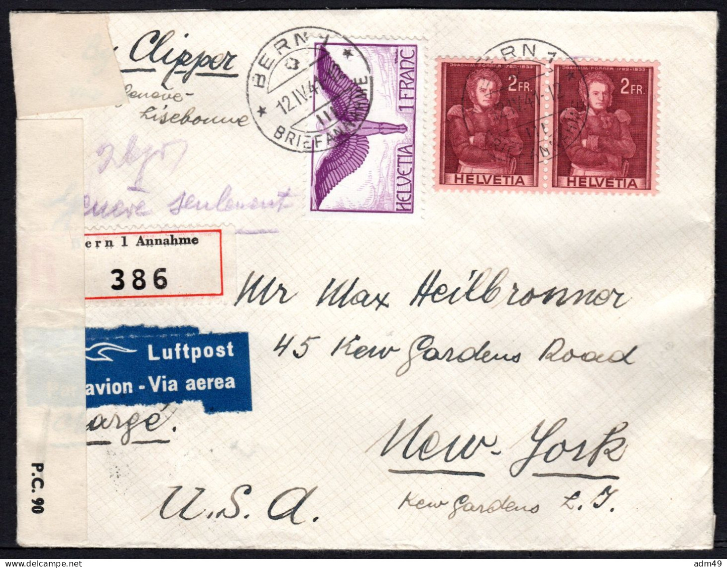 SCHWEIZ, 1941 Historische Bilder Joachim Forrer, Doppelprägung, Auf Flugbrief - Variétés