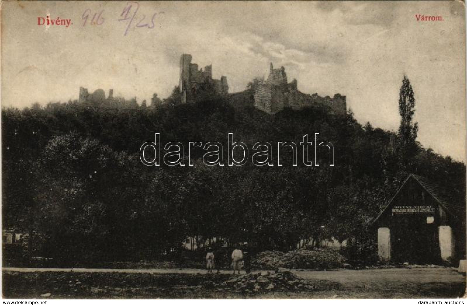 T2/T3 1916 Divény, Diwein, Divín; Várrom, Fogyasztási Szövetkezet üzlete és Saját Kiadása / Divínsky Hrad / Castle Ruins - Sin Clasificación