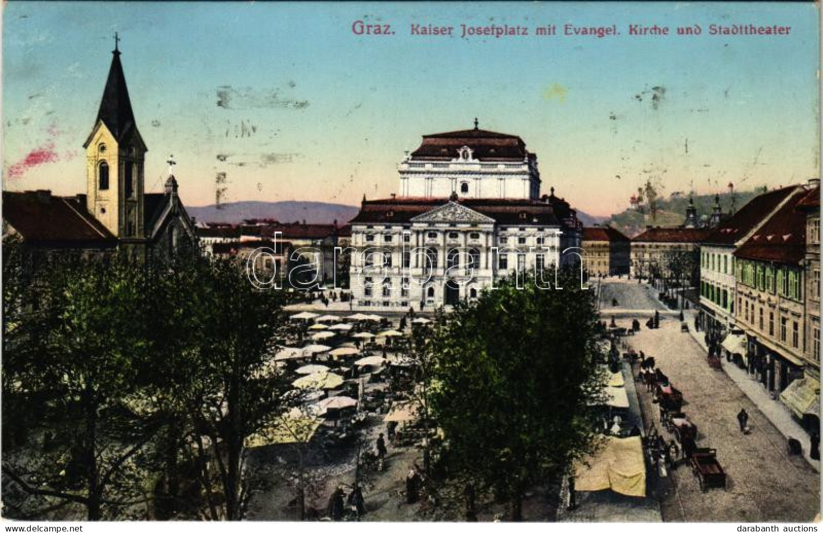 T2/T3 Graz (Steiermark), Kaiser Josefplatz Mit Evangel. Kirche Und Stadttheater / Tér, Evangélikus Templom, Színház, Pia - Non Classés