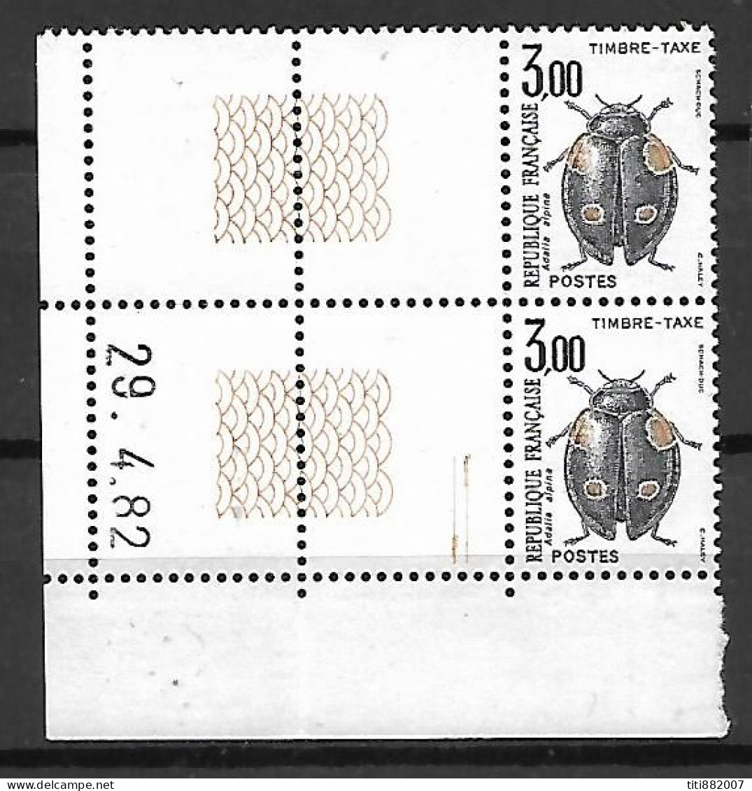 FRANCE - 1983. TAXE  YT N° 111 En PAIRE  Coin De Feuille Daté.  Luxe**  Insectes - 1960-... Ungebraucht