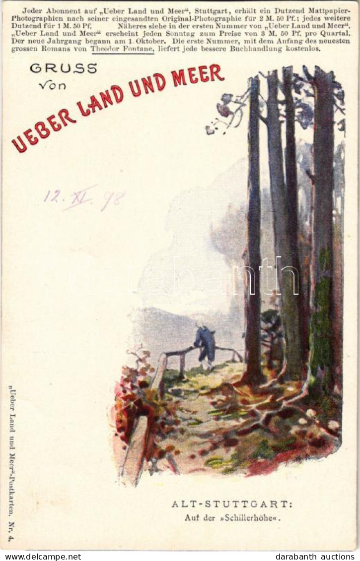 * T4 1898 (Vorläufer) Stuttgart, Alt-Stuttgart, Auf Der Schillerhöhe. "Ueber Land Und Meer" Postkarten Nr. 4. (cut) - Sin Clasificación