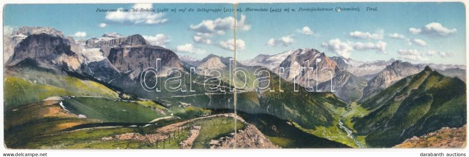 T4 1926 Col Rodella (Südtirol), Panorama Auf Die Sellagruppe, Marmolata, Pordoijochstrasse (Dolomiten) - 2-tiled Folding - Non Classés