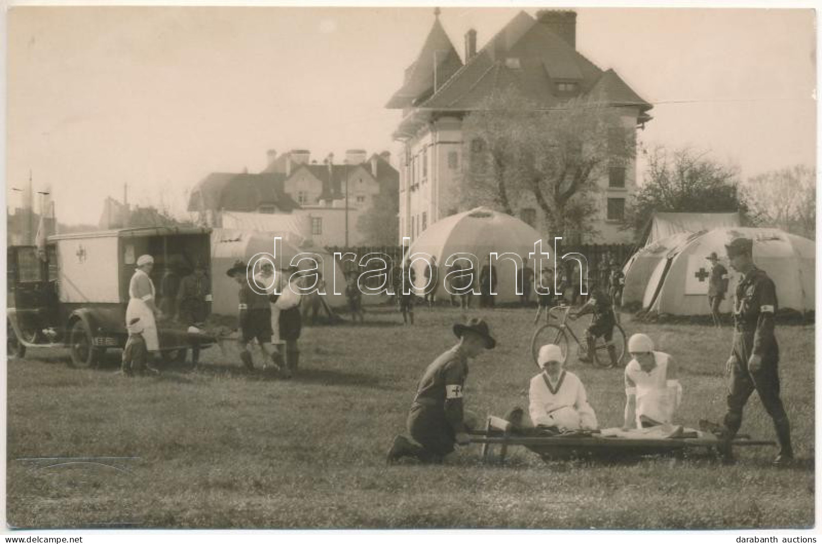 T2 1930 Bucharest, Bukarest, Bucuresti, Bucuresci; Red Cross First Aid Practice In The Scout Camp. Foto Tehnica Photo - Unclassified