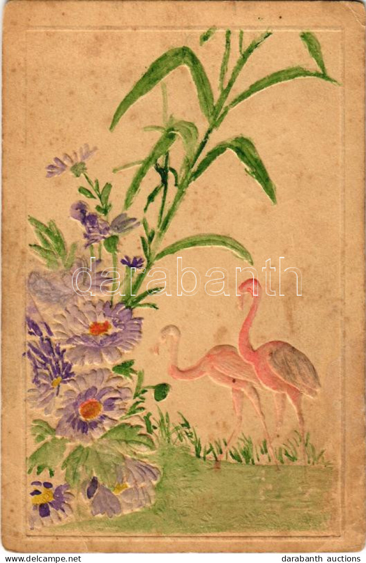 * T3 1931 Flamingók - Kézzel Festett Dombornyomott Lap / Flamingos - Hand-painted Embossed Art (non PC) (EB) - Sin Clasificación