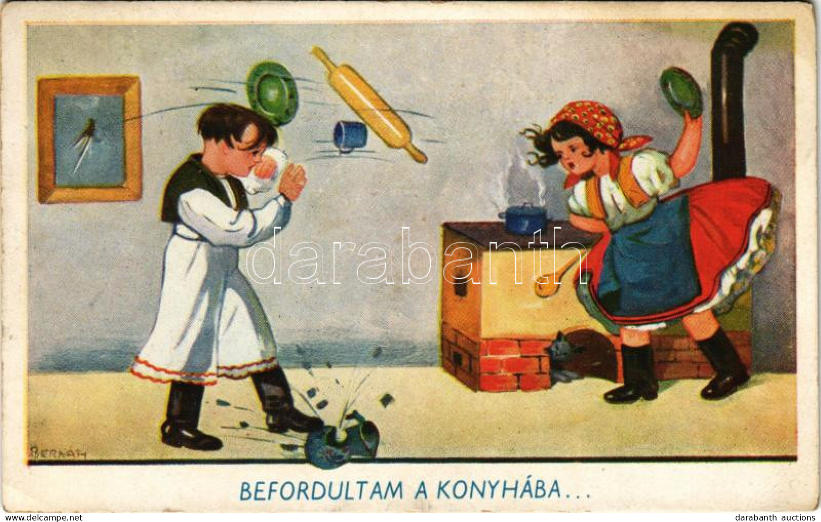 * T2/T3 1941 Befordultam A Konyhába... Magyar Folklór Művészlap / Hungarian Folklore Art Postcard With Angry Wife S: Ber - Non Classés