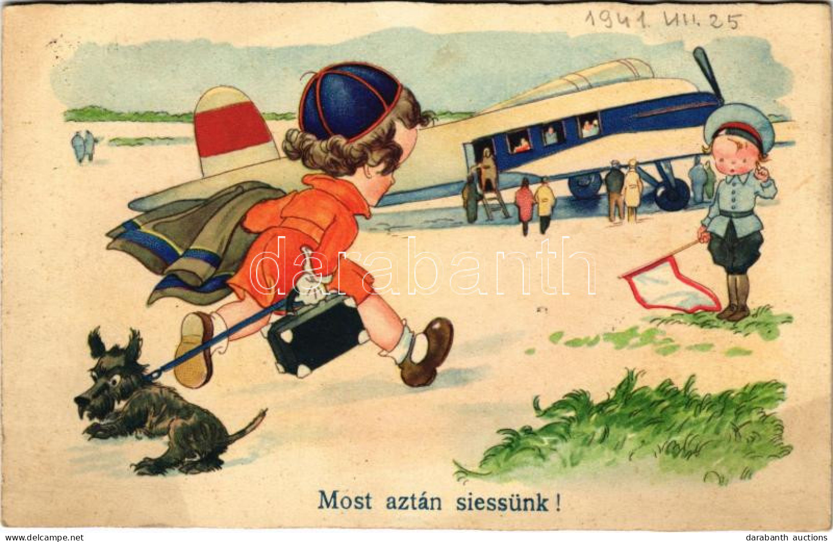 T2/T3 Most Aztán Siessünk! / Romantic Children Art Postcard With Aircraft (EK) - Non Classés