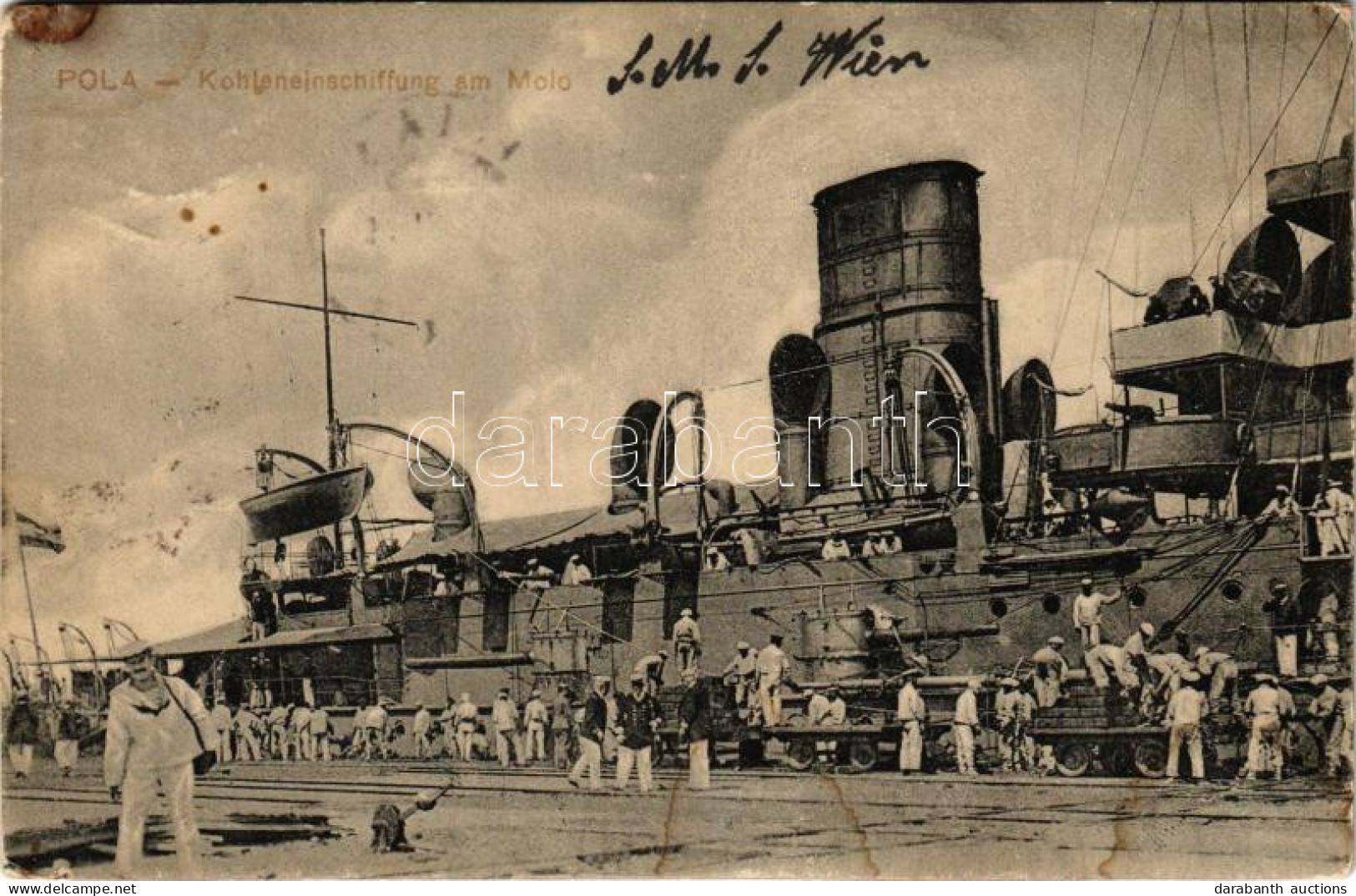 T2/T3 1914 Pola, Kohleneinschiffung Am Molo, K.u.K. Kriegsmarine / Austro-Hungarian Navy, Coal Embarkation In Pula, Mari - Unclassified