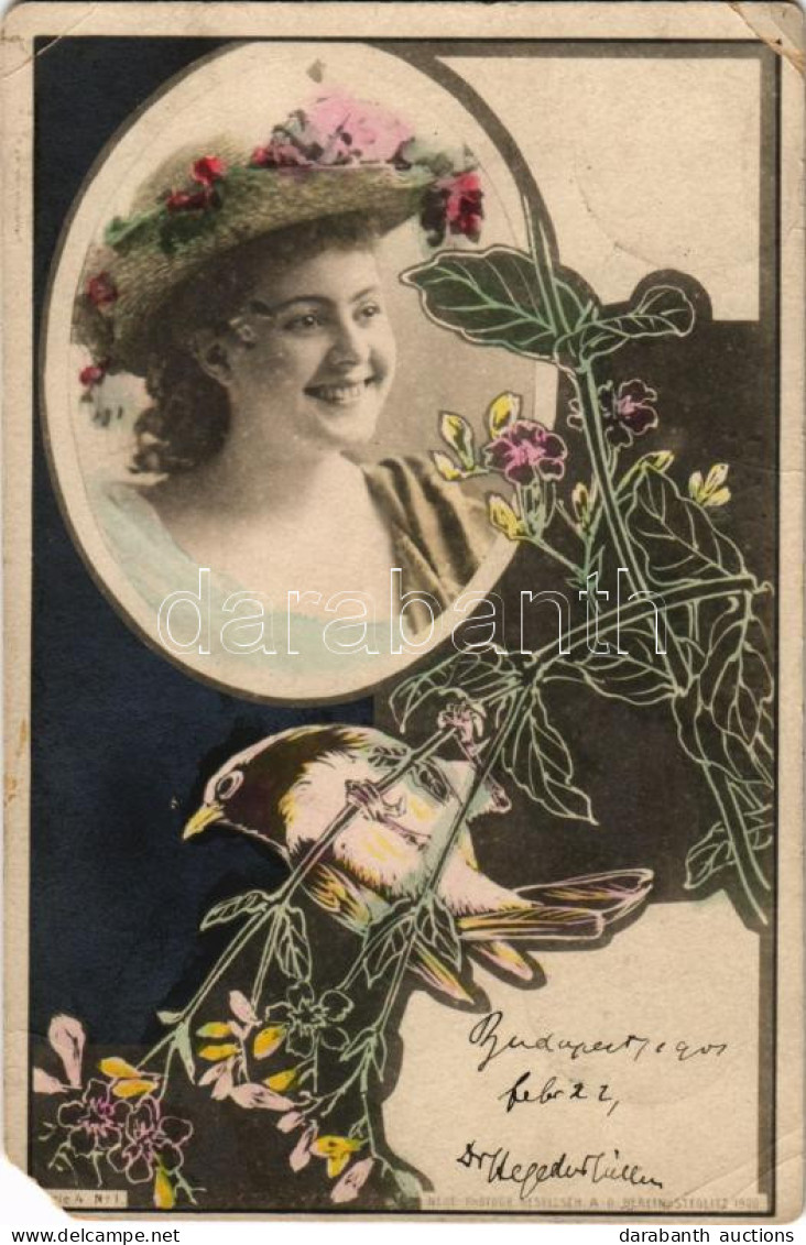 T3 1901 Szecessziós Hölgy Kalapban / Art Nouveau Lady In Hat (EM) - Unclassified