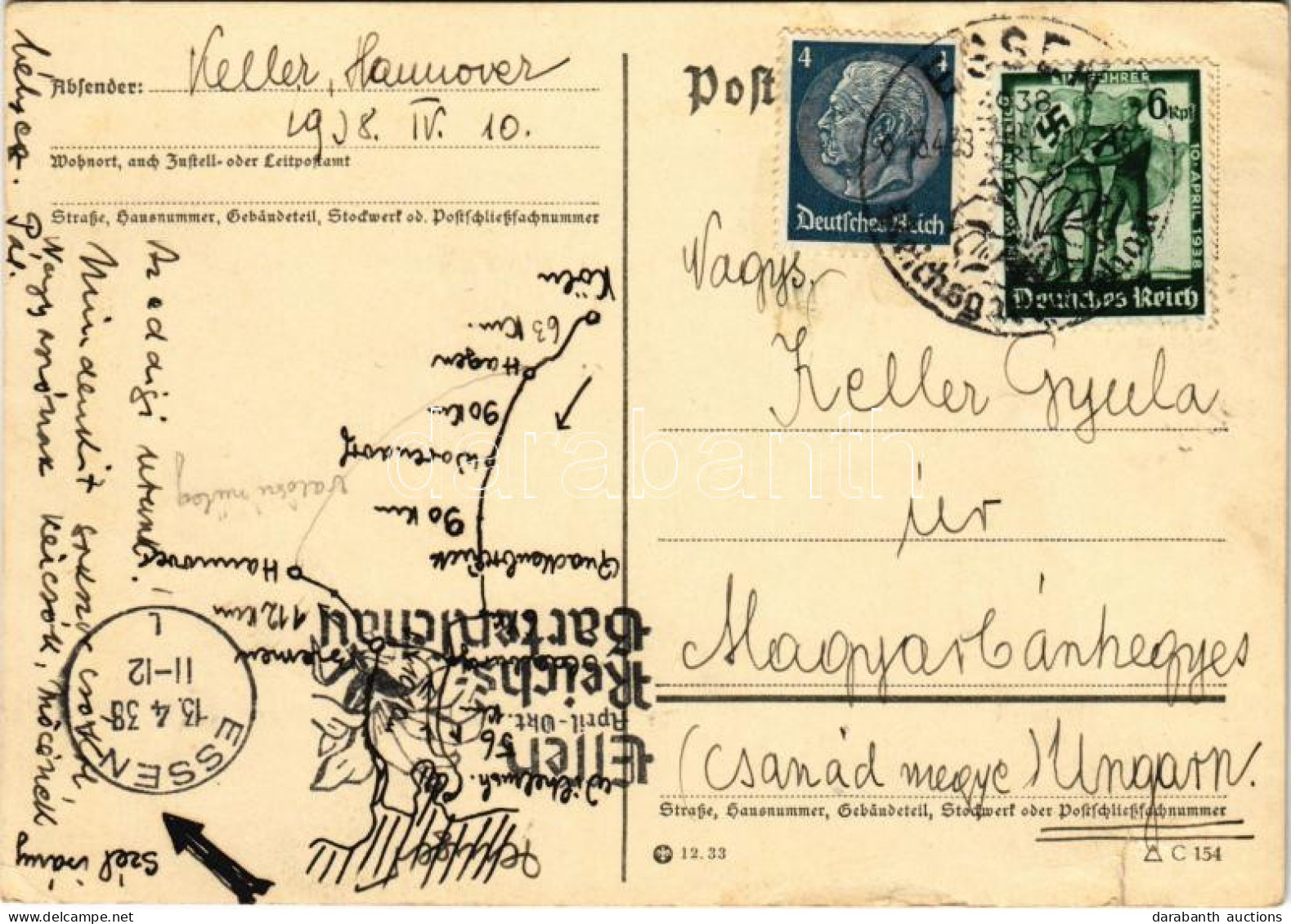 T3 1938 Német Levelezőlap / German Field Postcard (szakadás / Tear) - Zonder Classificatie