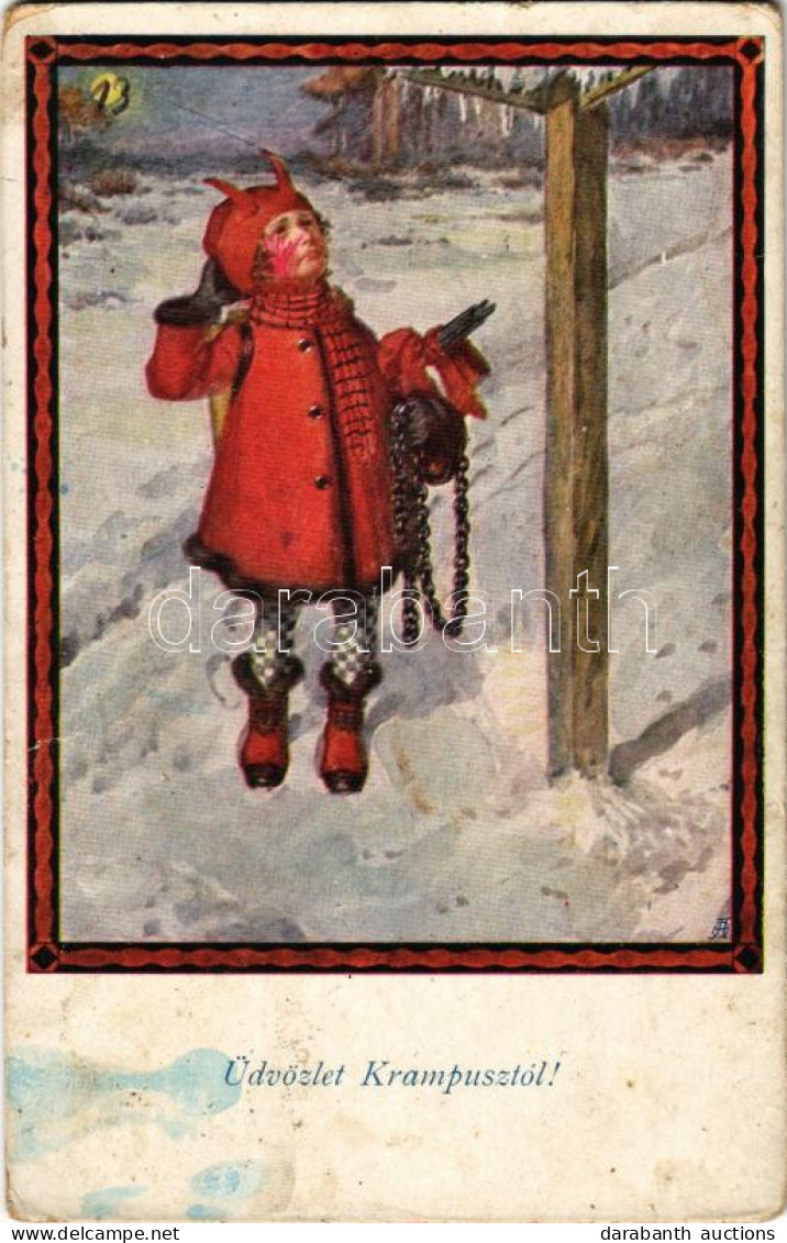 * T3/T4 1923 Üdvözlet A Krampusztól! / Child In Krampus Costume (Rb) - Ohne Zuordnung