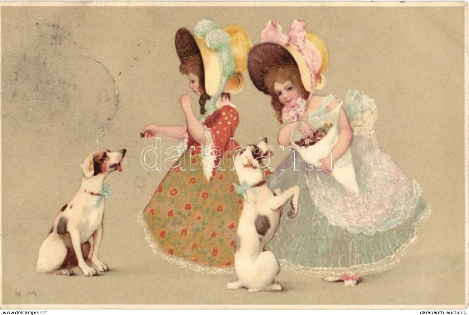 T4 Girls With Dogs, Meissner & Buch Künstlerpostkarten Serie 1487. Litho S: K.M. (b) - Ohne Zuordnung