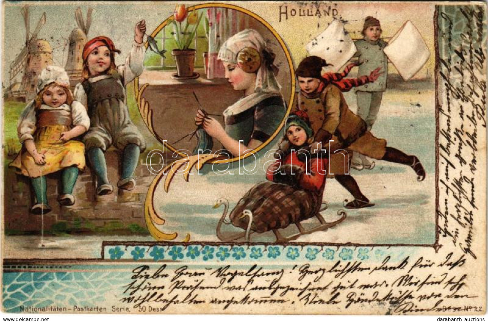 T2/T3 1901 Holland / The Netherlands. Nationalitäten-Postkarten Serie 50. Dess. Winter Sport, Sledding. Art Nouveau, Lit - Unclassified