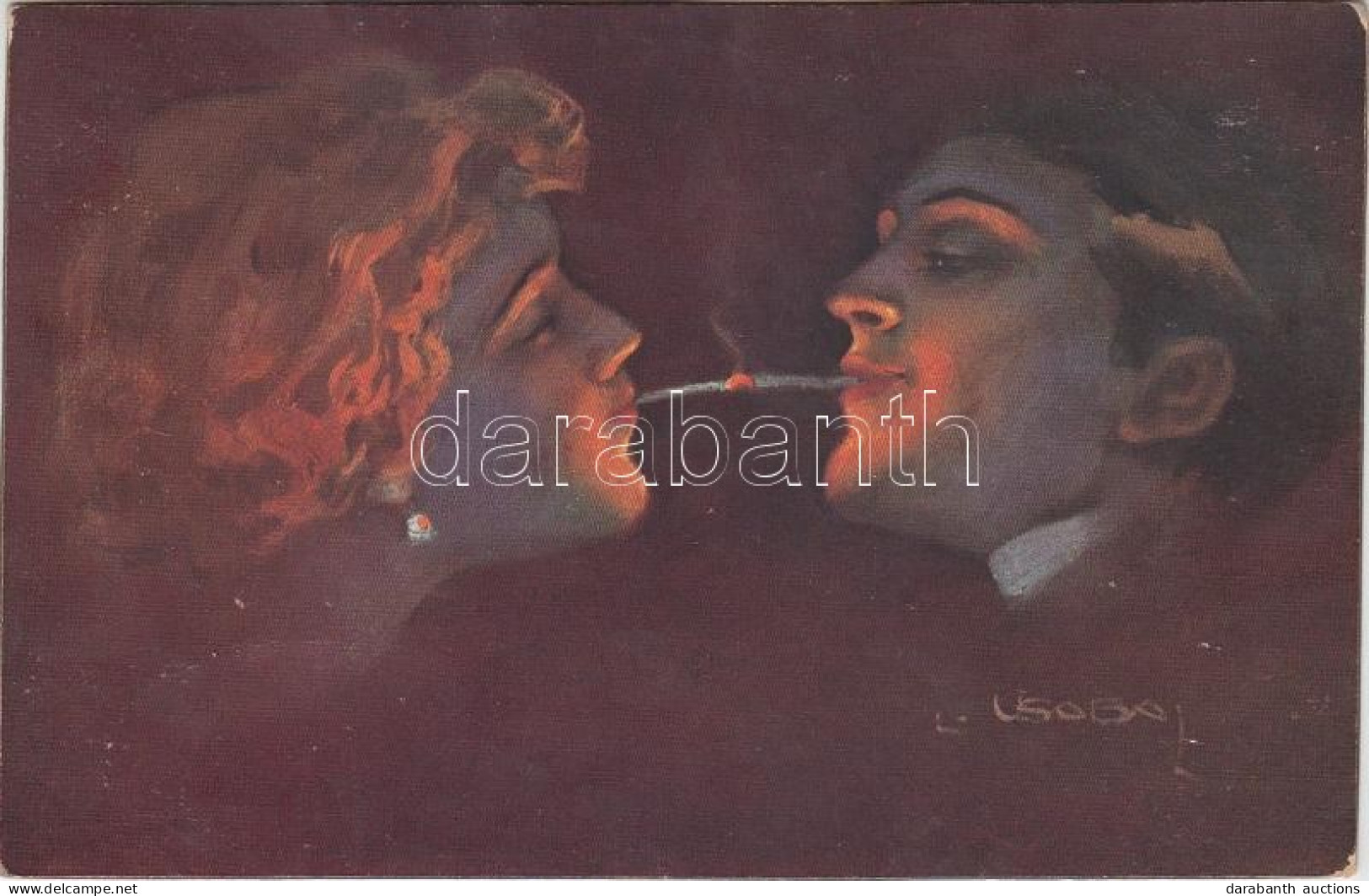 T2 Italian Art Postcard, Romantic Couple, Cigarette S: Usabal - Unclassified