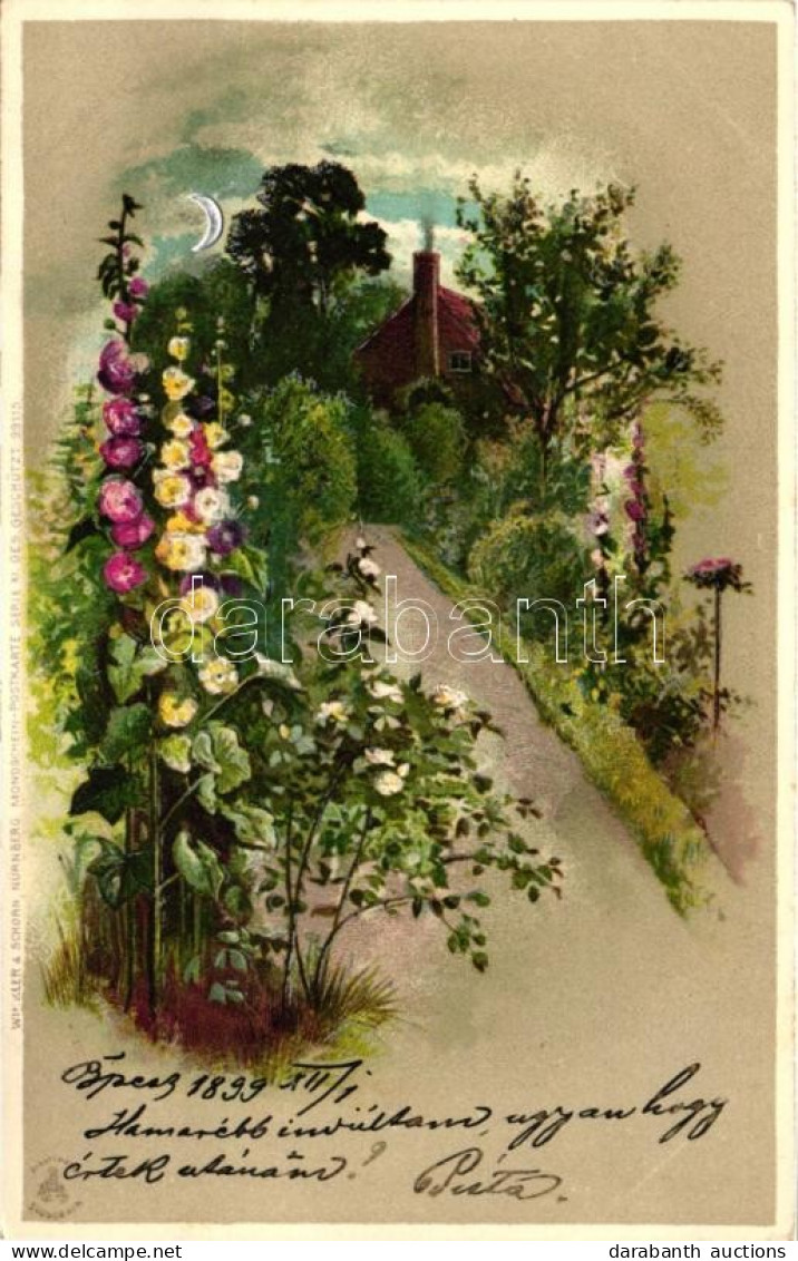 T2 1899 Landscape With Flowers, Winkler & Schorn Mondschein-Postkarte Serie XI. 99115. Silver Decoration Litho - Non Classés