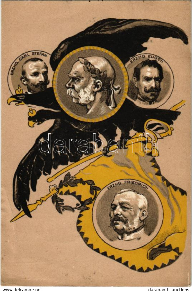 T3 1915 Franz Josef, Erzh. Carl Stefan, Erzhg. Eugen, Erhg. Friedrich. Kunstanstalt Senefelder Graz / Osztrák-Magyar Mon - Non Classés