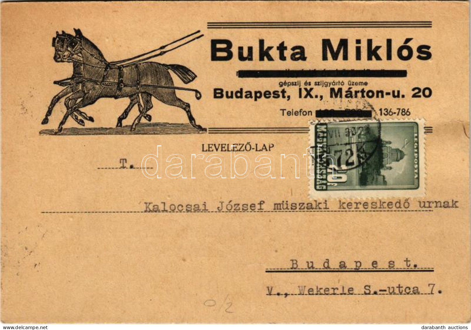 T2/T3 1947 Bukta Miklós Gépszíj és Szíjgyártó üzeme Reklám. Budapest, Márton U. 20. - Sin Clasificación