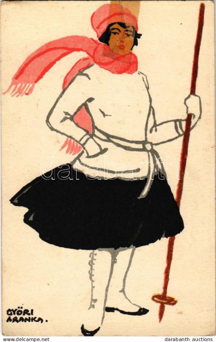 ** T4 Síelő Hölgy Művészlap, Téli Sport, Diana Krém Reklám A Hátoldalon / Skiing Lady. Hungarian Art Postcard, Winter Sp - Sin Clasificación