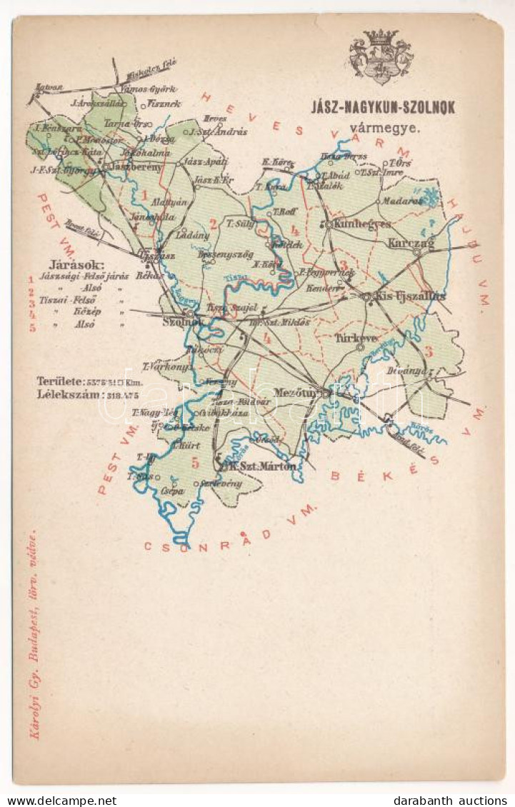 ** T3 Jász-Nagykun-Szolnok Vármegye Térképe. Kiadja Károlyi Gy. / Map Of Jász-Nagykun-Szolnok County (EM) - Zonder Classificatie