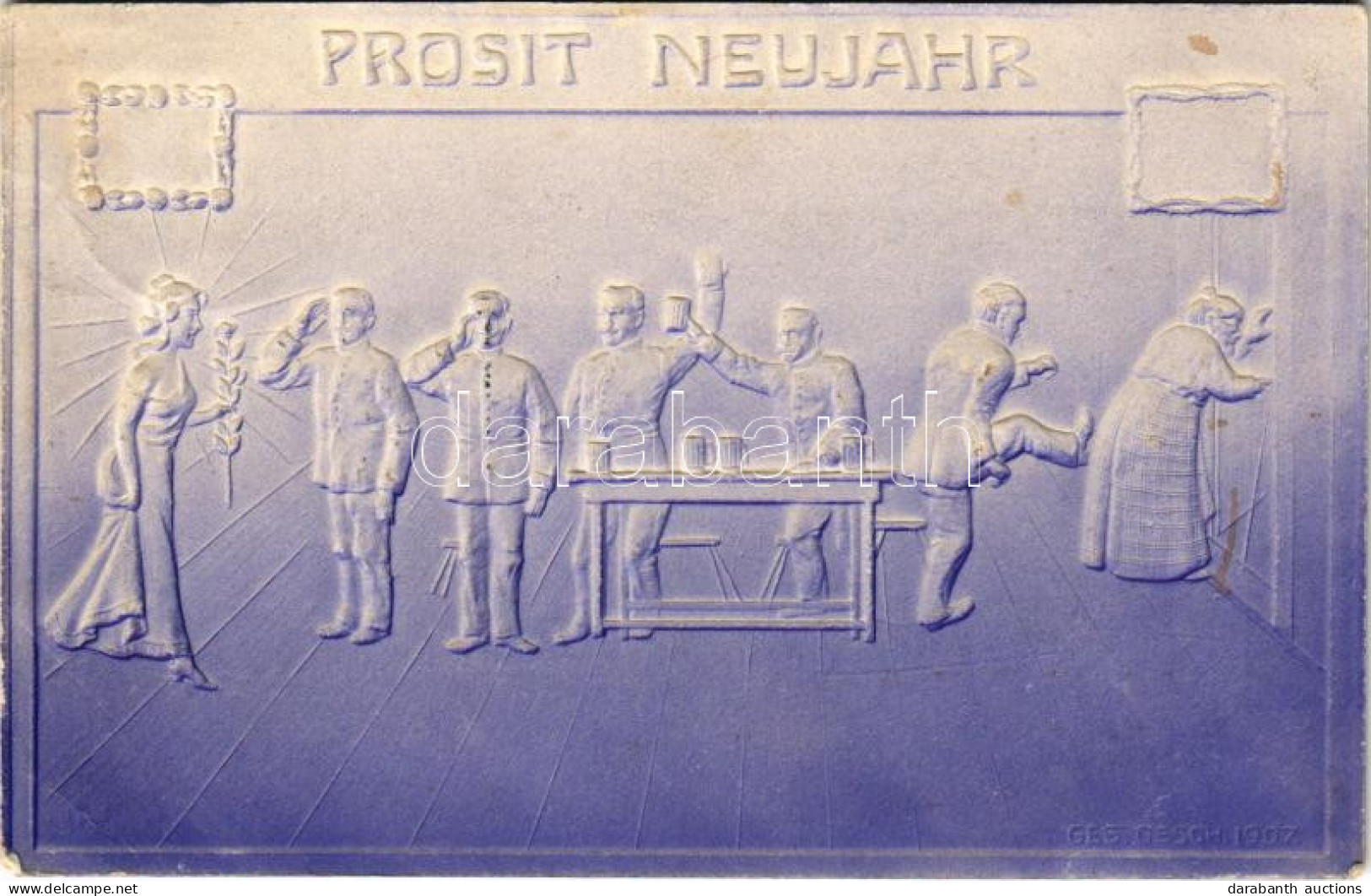 T2/T3 1907 Prosit Neujahr. Kunstanstalt Hermann Abraham / Újévi Dombornyomott üdvözlet / New Year Embossed Greeting (EK) - Zonder Classificatie