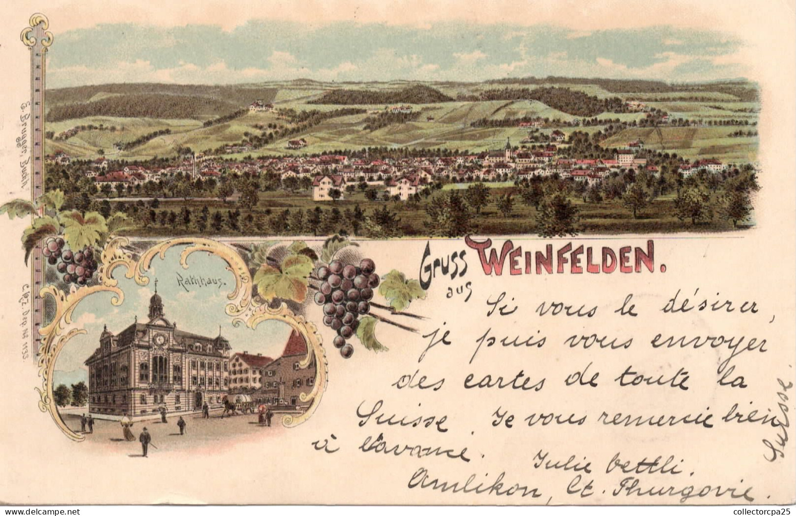 Gruss Aus Weinfelden - Rathhaus - Raisin - Style Litho Gravure Ancienne RARE !!!! Carte Précurseur - Weinfelden