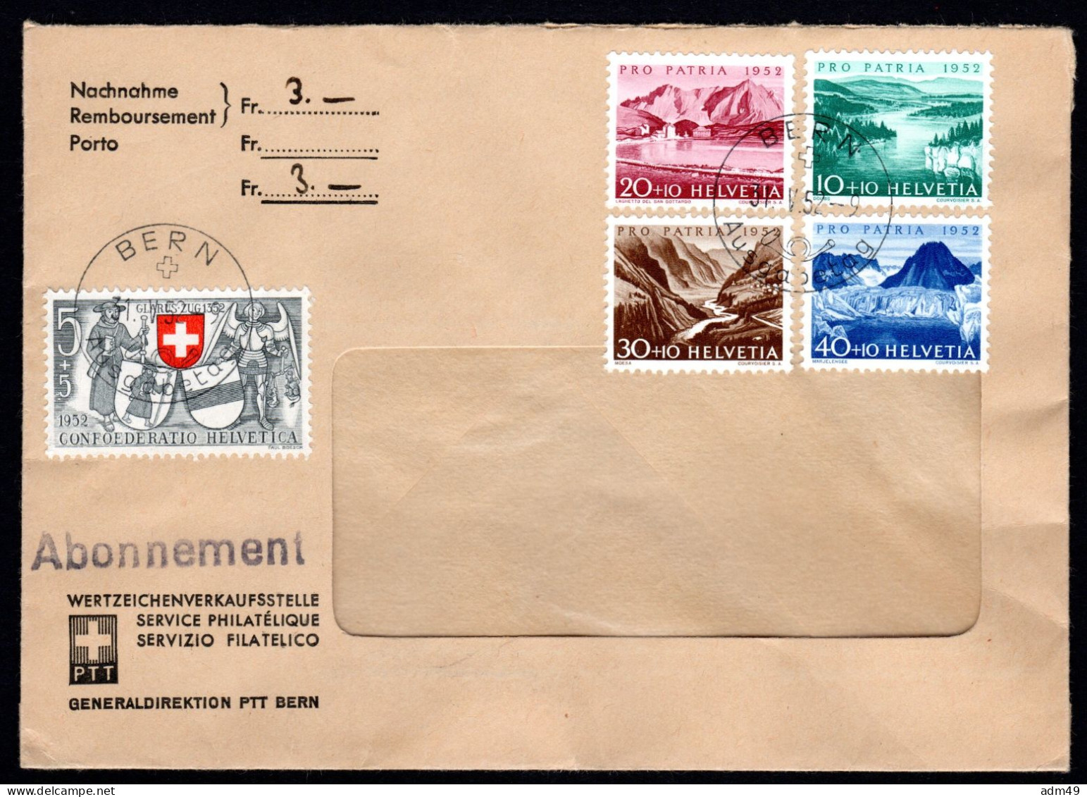 SCHWEIZ, Pro Patria 1952, Satz Auf FDC - Storia Postale