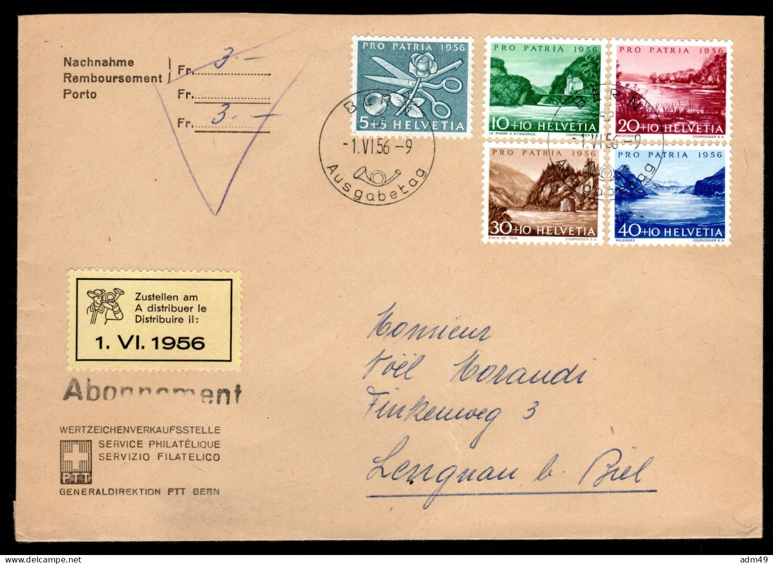 SCHWEIZ, Pro Patria 1956, Satz Auf FDC - Covers & Documents