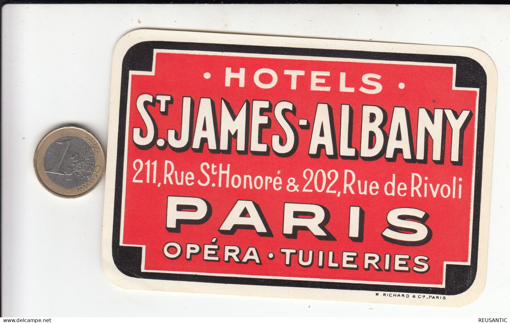 ETIQUETA - STICKER - LUGGAGE LABEL   HOTEL ST. JAMES - ALBANY  - PARÍS     - FRANCE - Etiquettes D'hotels