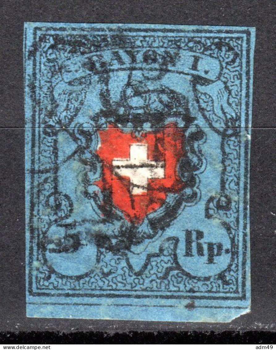 SCHWEIZ, 1850 Rayon I Blau, Mit Kreuzeinfassung, Gestempelt - 1843-1852 Timbres Cantonaux Et  Fédéraux