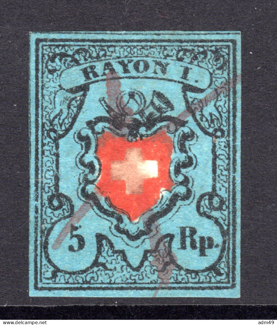 SCHWEIZ, 1850 Rayon I, Blau, Gestempelt - 1843-1852 Kantonalmarken Und Bundesmarken