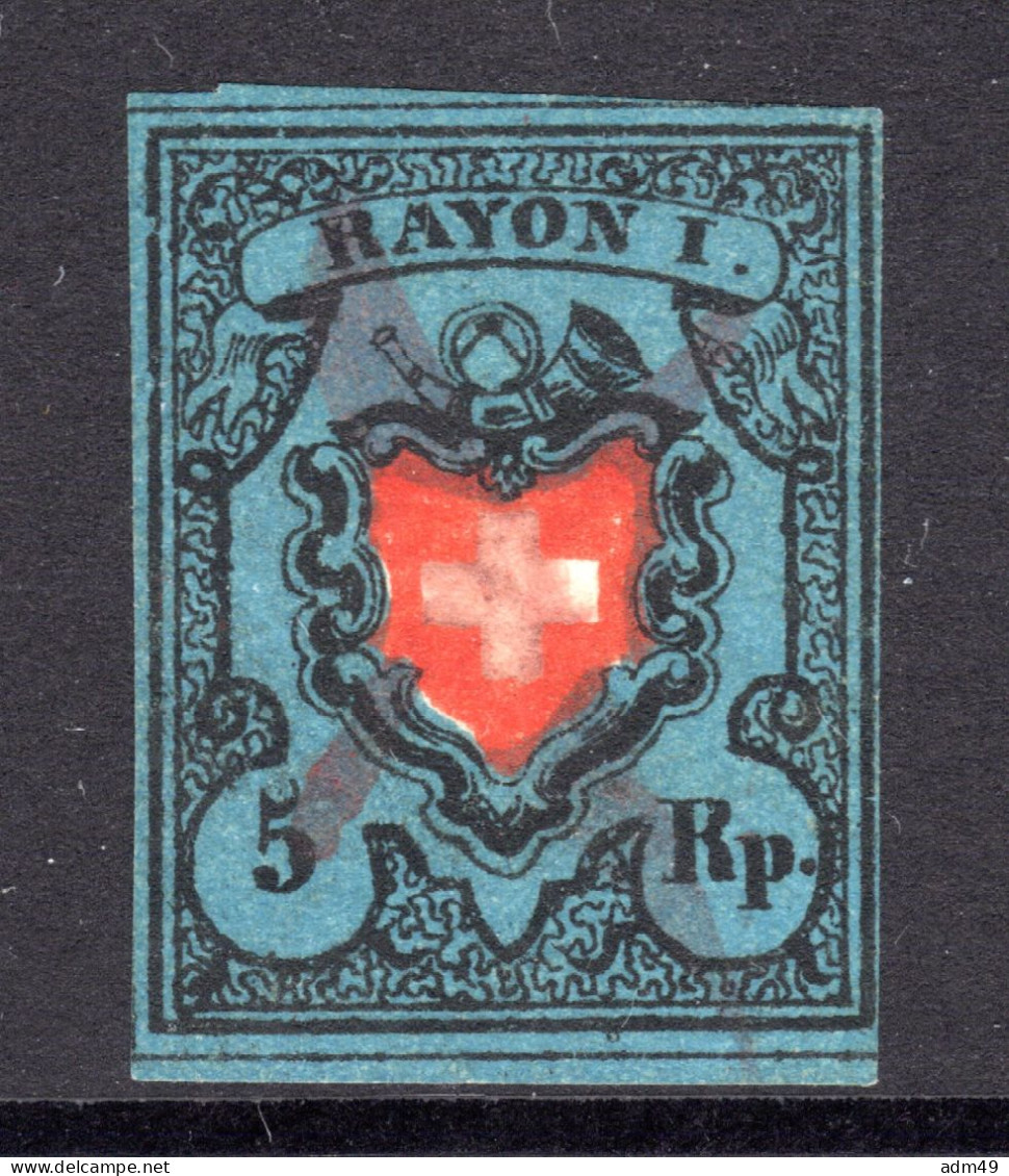 SCHWEIZ, 1850 Rayon I, Blau, Gestempelt - 1843-1852 Federale & Kantonnale Postzegels