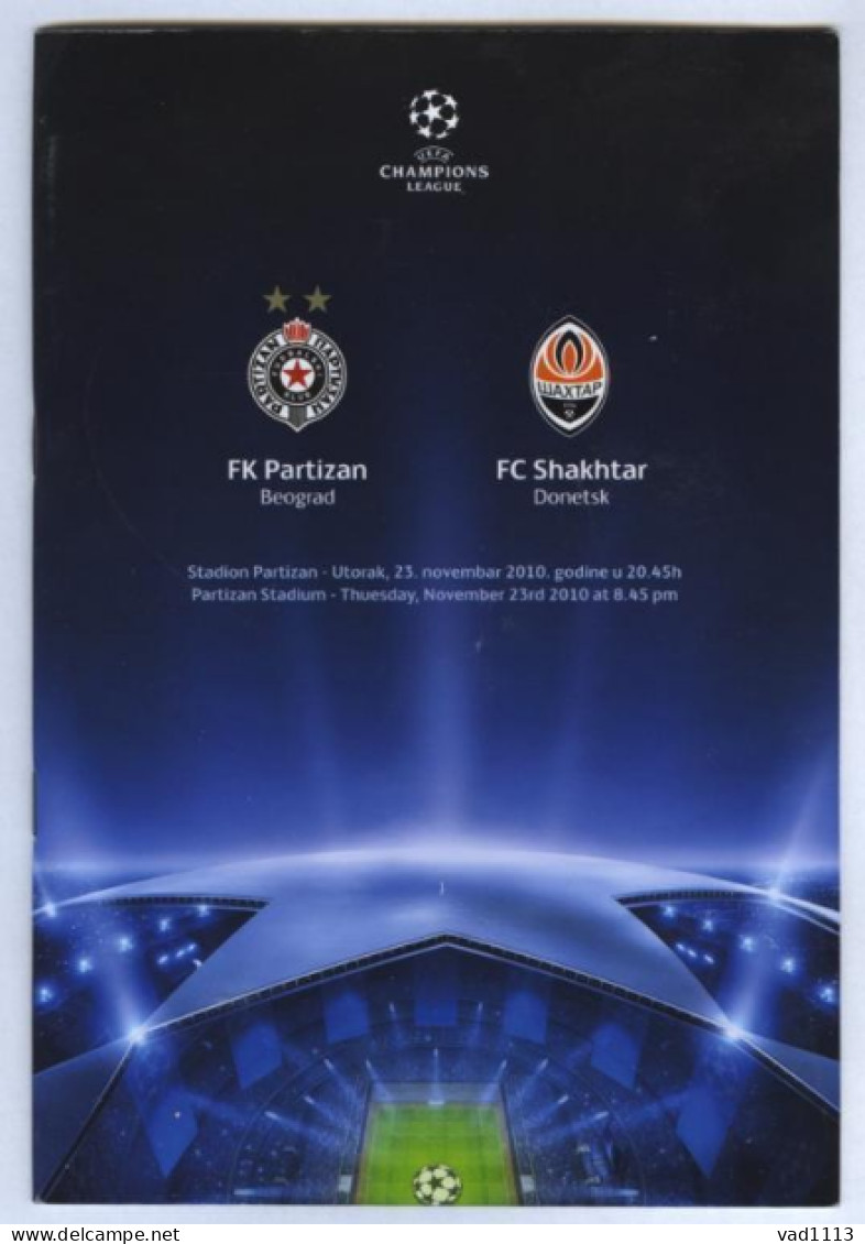 Official Programme Champions League 2010-11 FK Partizan Belgrade Serbia - Shakhtar Ukraine - Boeken