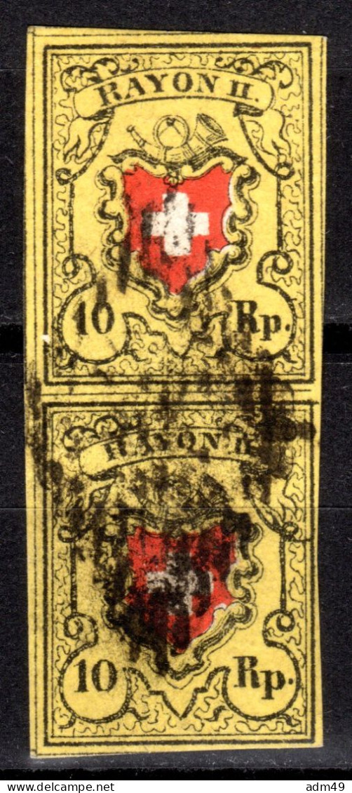 SCHWEIZ, 1850 Rayon II Gelb, Senkrechtes Paar, Gestempelt - 1843-1852 Correos Federales Y Cantonales