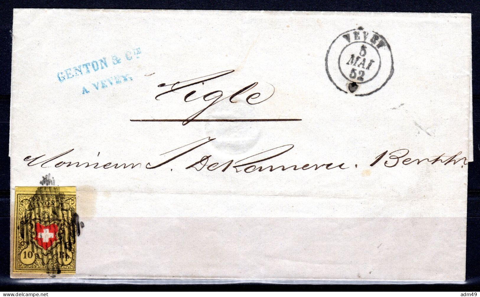 SCHWEIZ, 1850 Rayon II Gelb, Auf Brief - 1843-1852 Correos Federales Y Cantonales
