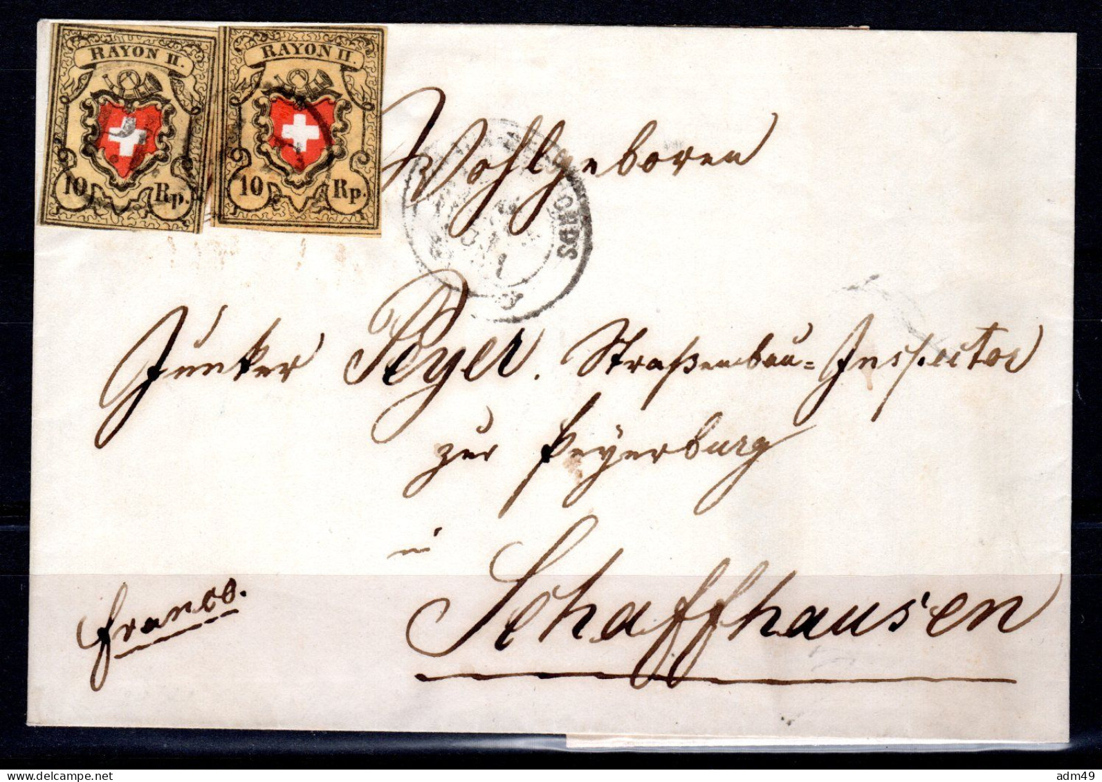 SCHWEIZ, 1850 Rayon II Gelb, 2x Auf Brief - 1843-1852 Federal & Cantonal Stamps