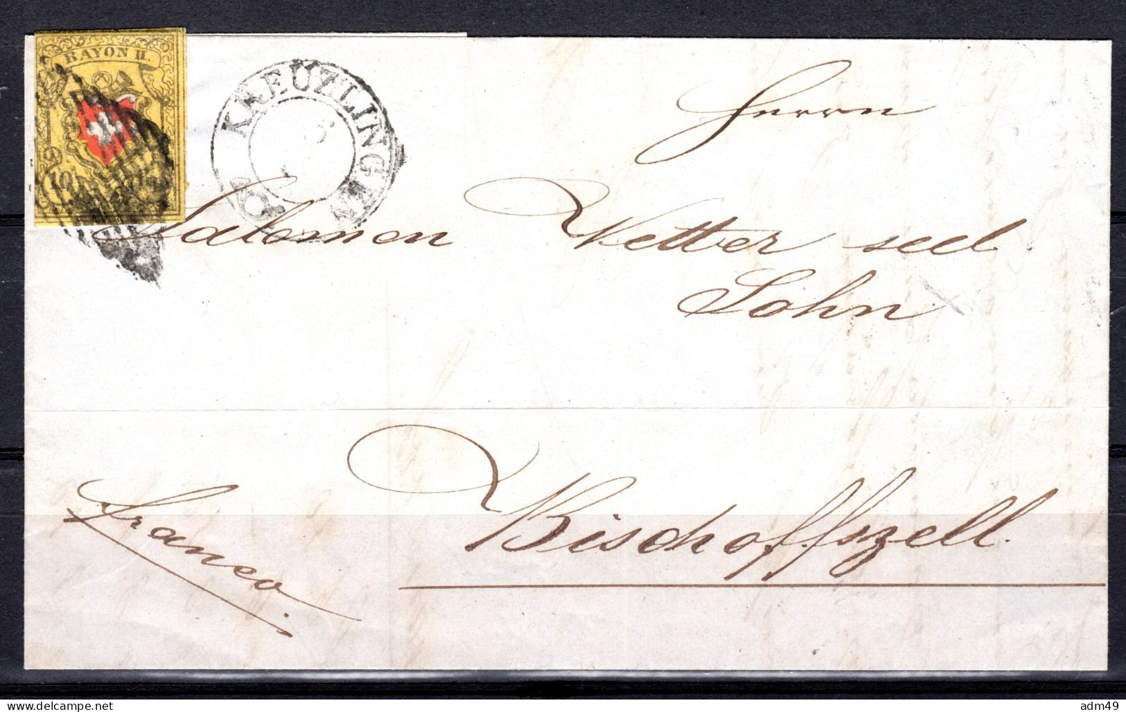 SCHWEIZ, 1850 Rayon II Gelb, Auf Brief - 1843-1852 Correos Federales Y Cantonales