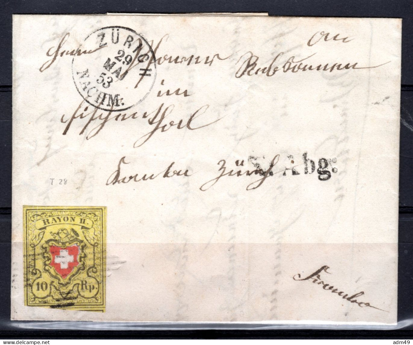 SCHWEIZ, 1850 Rayon II Gelb, Auf Brief - 1843-1852 Kantonalmarken Und Bundesmarken