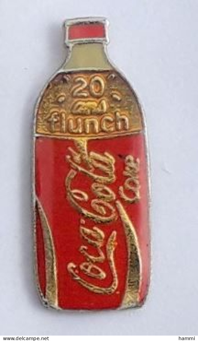 N283 Pin's Boisson COKE COCA COLA Bouteille Haut 24 Mm Anniversaire 20 Ans FLUNCH   Achat Immédiat - Coca-Cola