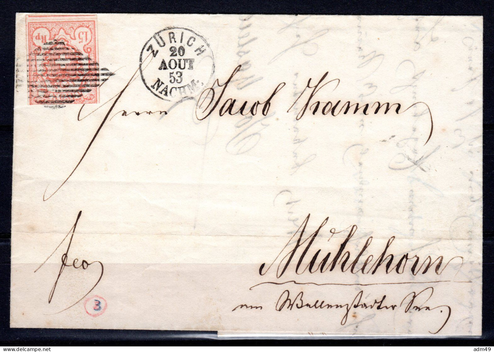 SCHWEIZ, 1852 Rayon III Nr. 20, Ziegelrot, Auf Brief - 1843-1852 Poste Federali E Cantonali