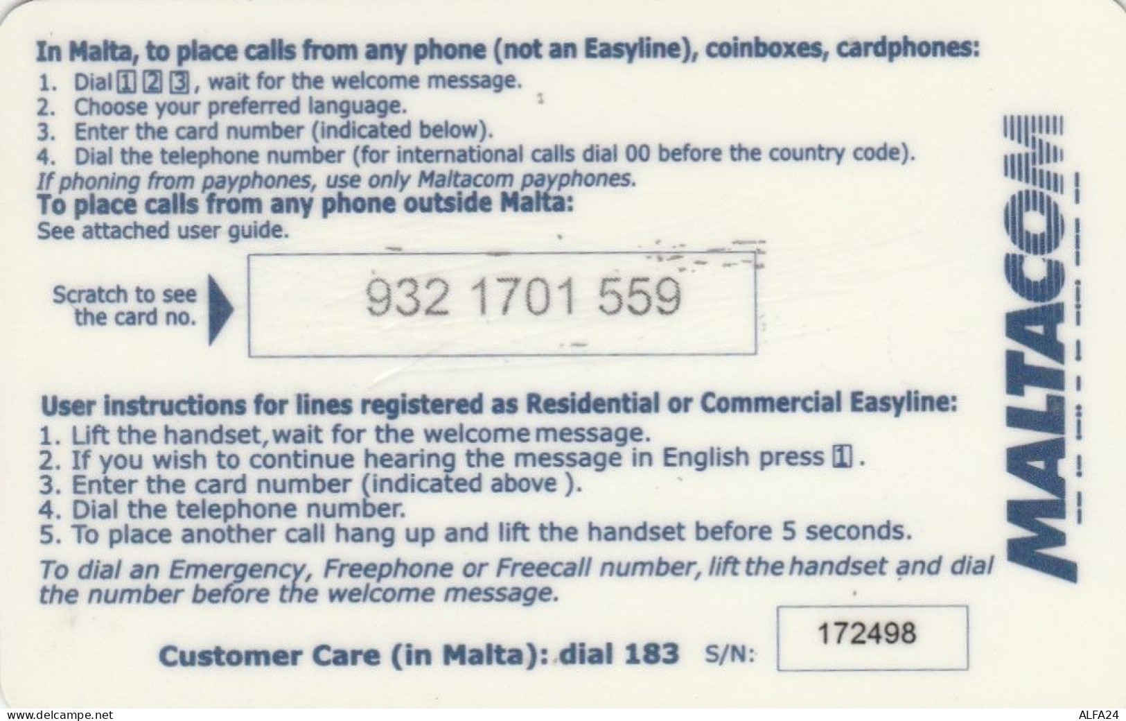 PREPAID PHONE CARD MALTA (CK2744 - Malte