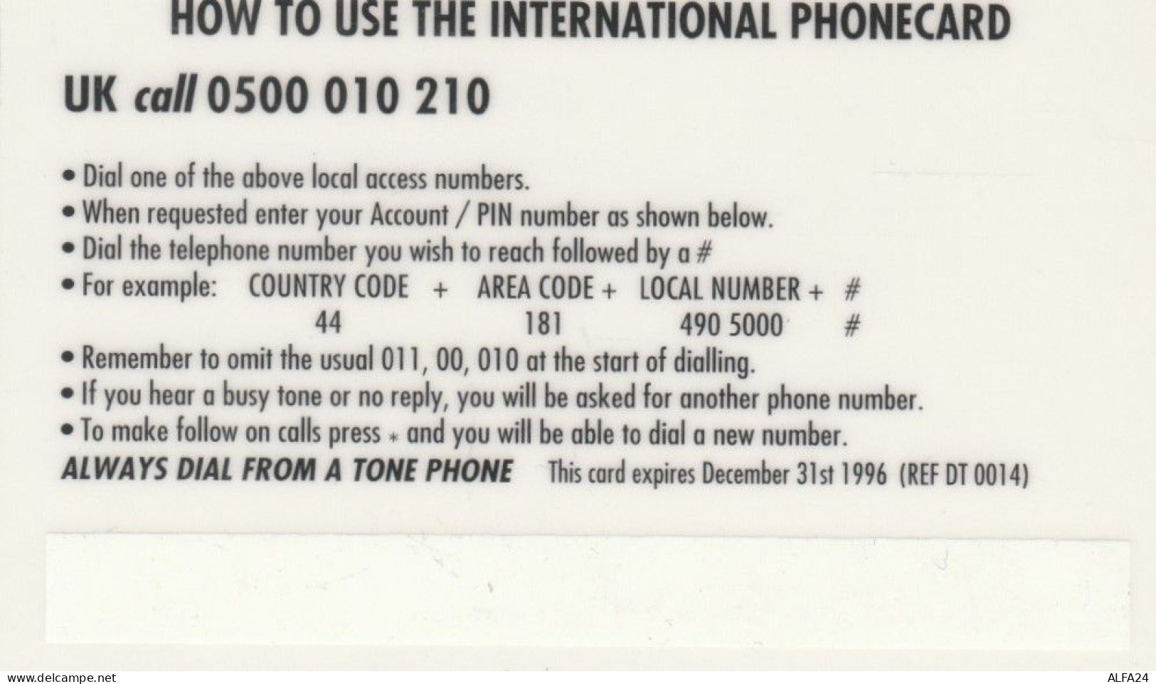 PREPAID PHONE CARD REGNO UNITO AEREO (CK2666 - BT Kaarten Voor Hele Wereld (Vooraf Betaald)