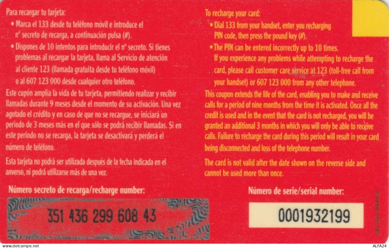 PREPAID PHONE CARD SPAGNA (CK2568 - Sonstige & Ohne Zuordnung