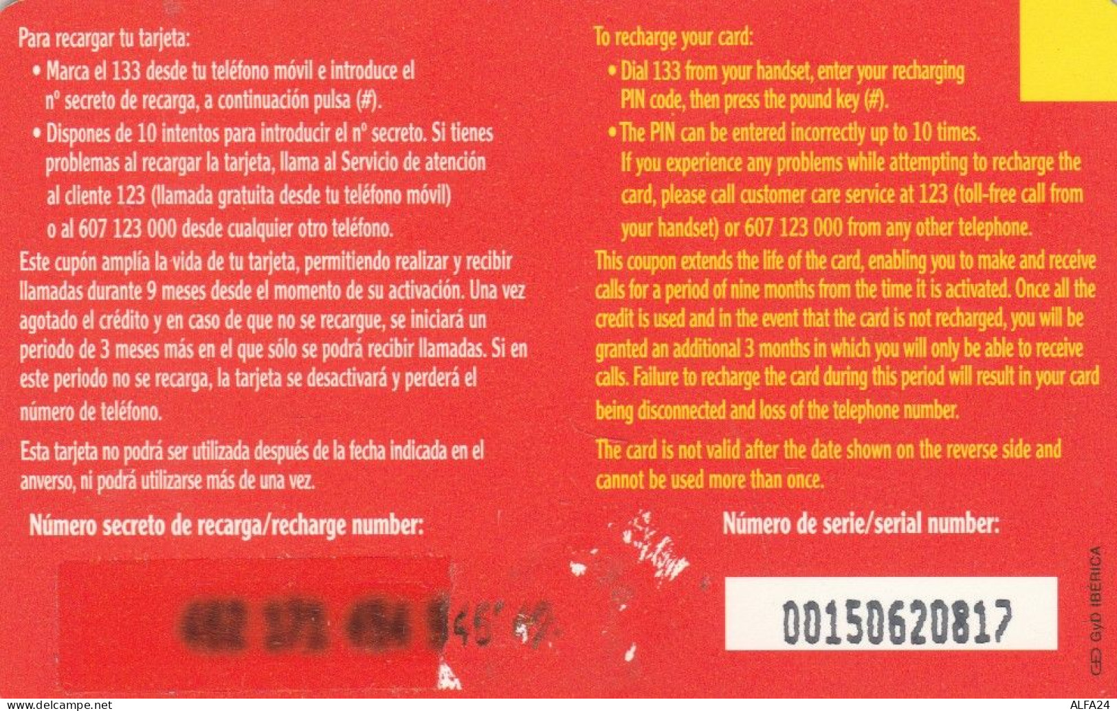 PREPAID PHONE CARD SPAGNA (CK2548 - Autres & Non Classés