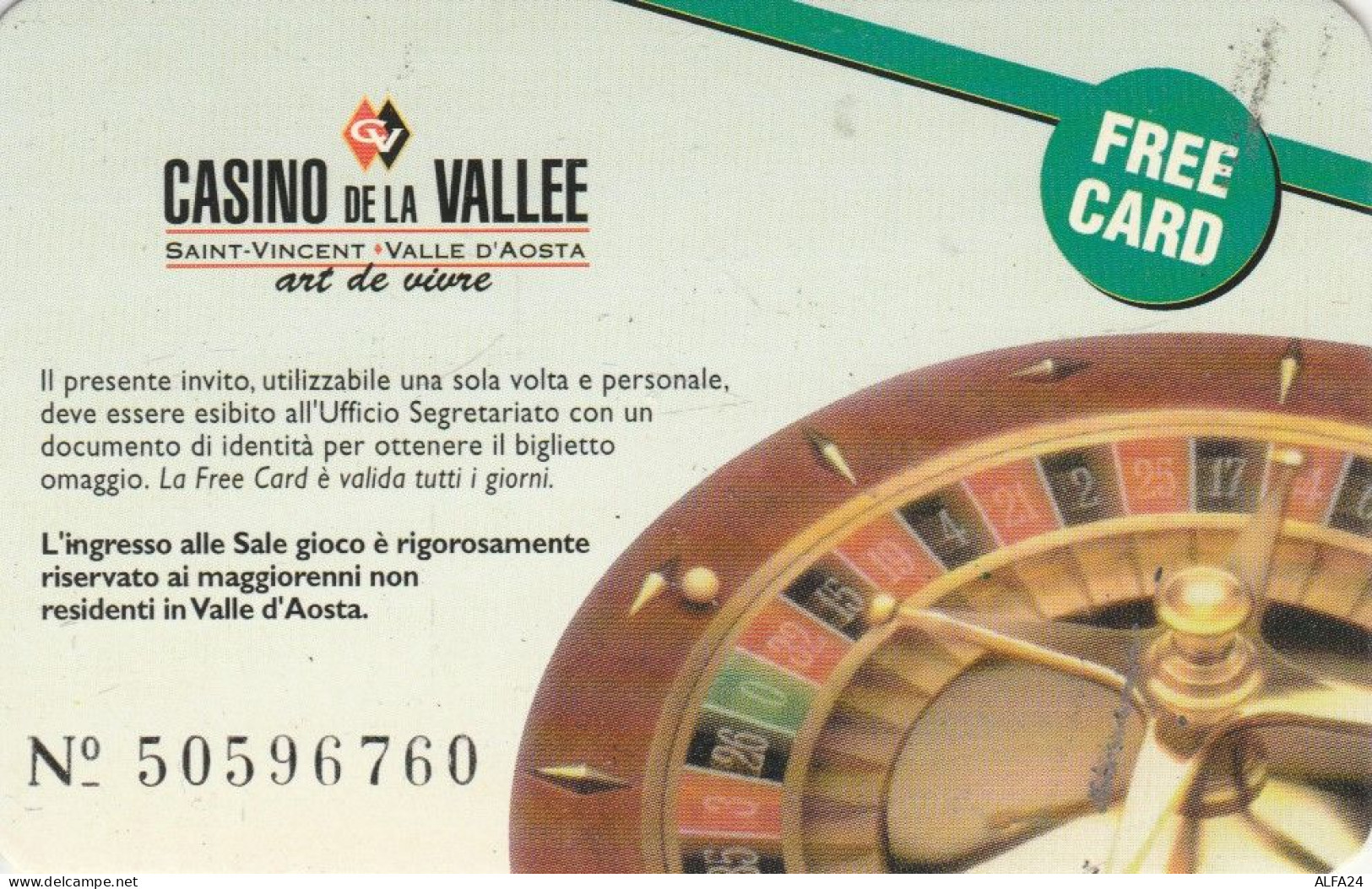 CARD INGRESSO CASINO DE LA VALLEE (CK3779 - Casino Cards